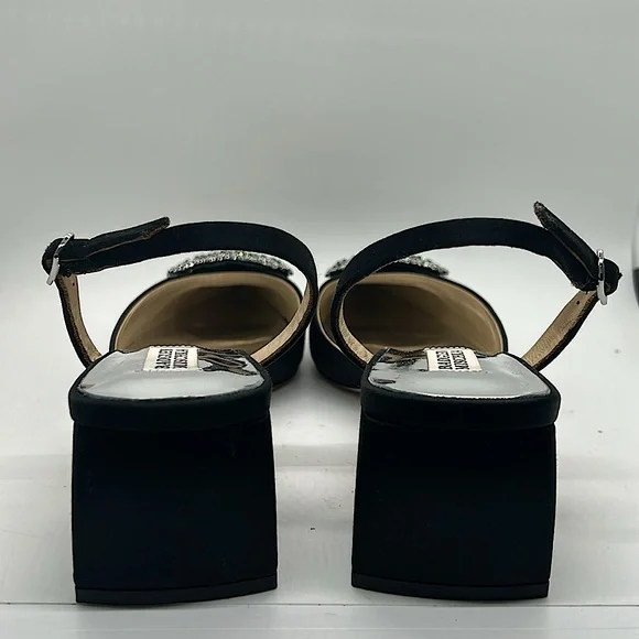 Badgley Mischka NIB “Emmie” Black Satin Crystal Buckle Slingback Sandals *Sz 9* - Picture 6 of 9